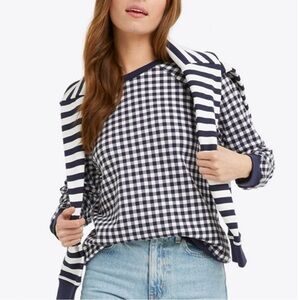 Draper James Sz S Cotton Gingham Pullover Sweater Navy
